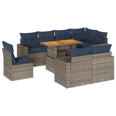 Set Divano da Giardino 9 pz con Cuscini Grigio in Polyrattan vidaXL