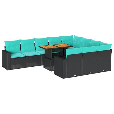 Set Divani da Giardino 11 pz con Cuscini in Polyrattan Nero vidaXL