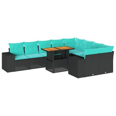 Set Divani da Giardino 10pz con Cuscini in Polyrattan Nero vidaXL