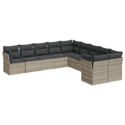 Set Divano Giardino 10 pz con Cuscini Grigio Chiaro Polyrattan vidaXL