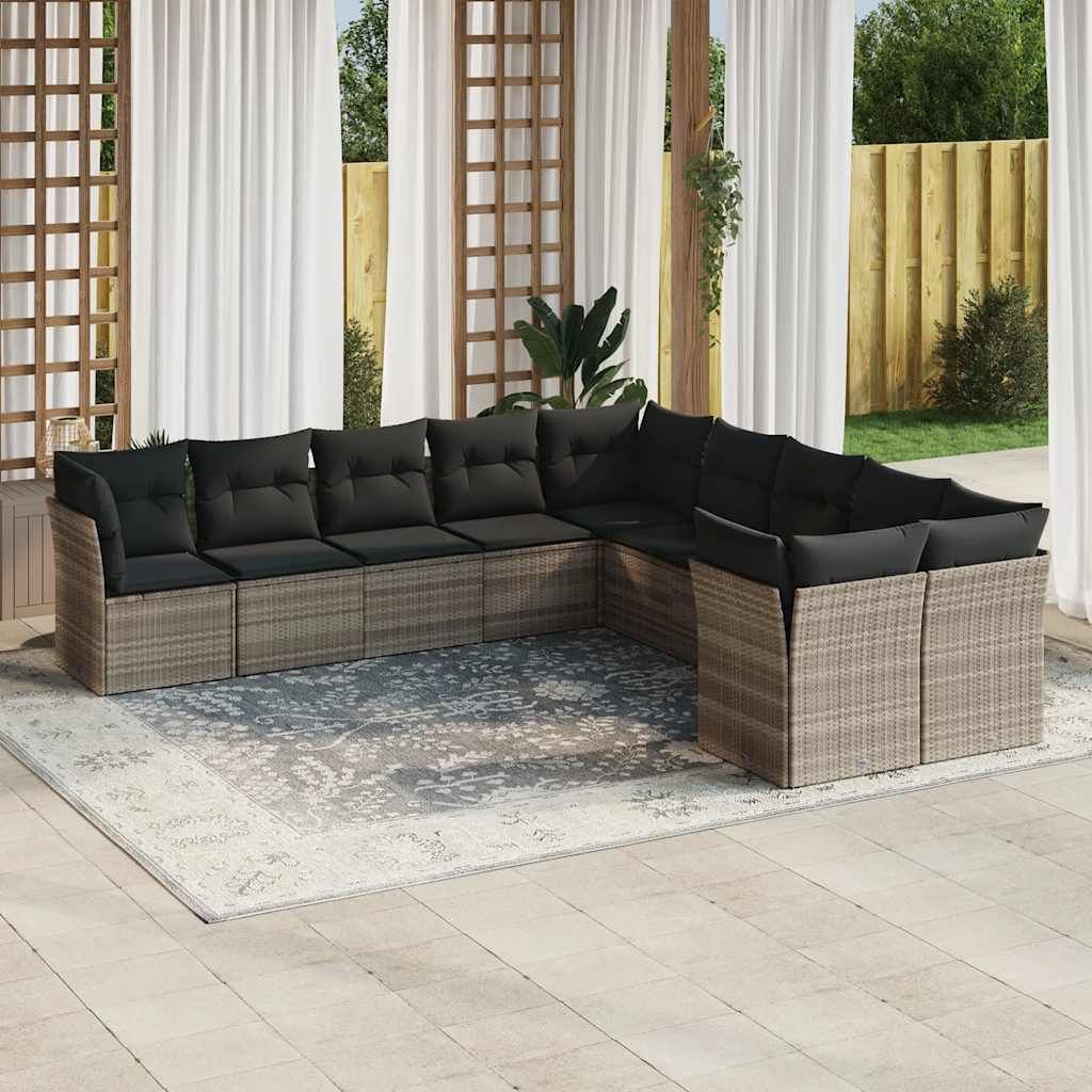 Set Divano Giardino 10 pz con Cuscini Grigio Chiaro Polyrattan vidaXL