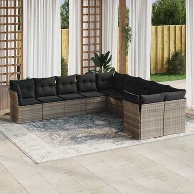 Set Divano Giardino 10 pz con Cuscini Grigio Chiaro Polyrattan vidaXL