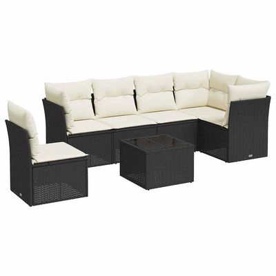 Set Divani da Giardino con Cuscini 7pz Nero Polyrattan vidaXL