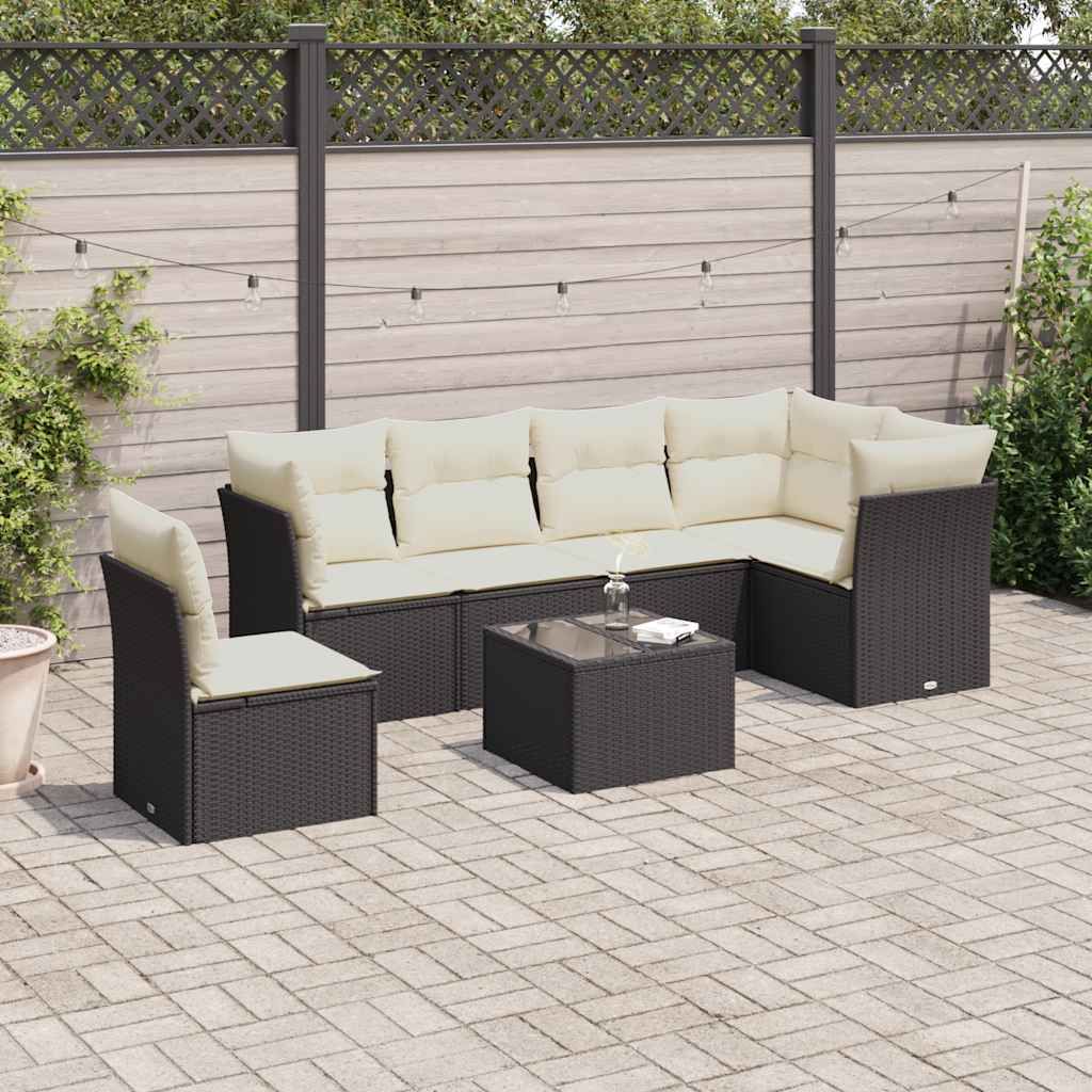 Set Divani da Giardino con Cuscini 7pz Nero Polyrattan vidaXL