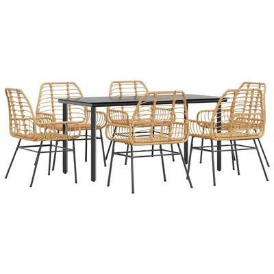 Set Pranzo da Giardino 7pz Marrone Polyrattan Vetro vidaXL