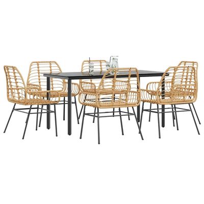 Set Pranzo da Giardino 7pz Marrone Polyrattan Vetro vidaXL