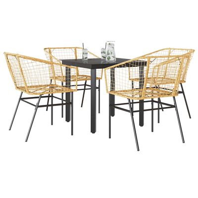 Set da Pranzo da Giardino 5pz Polyrattan Vetro vidaXL