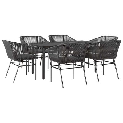 Set Pranzo da Giardino 7 pz Nero con Cuscini Polyrattan Vetro vidaXL