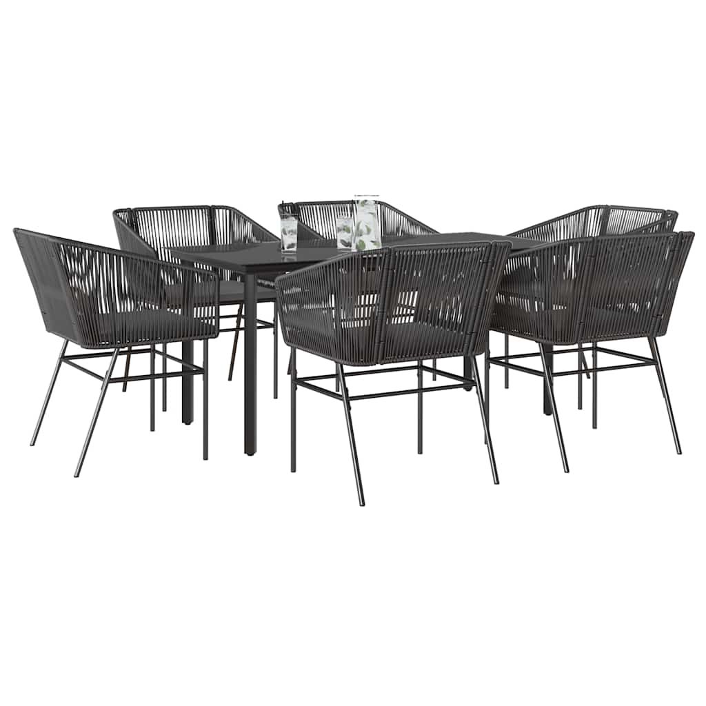 Set Pranzo da Giardino 7 pz Nero con Cuscini Polyrattan Vetro vidaXL