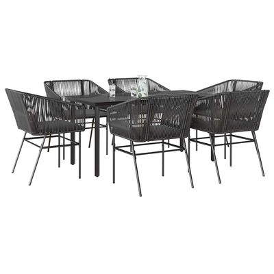 Set Pranzo da Giardino 7 pz Nero con Cuscini Polyrattan Vetro vidaXL
