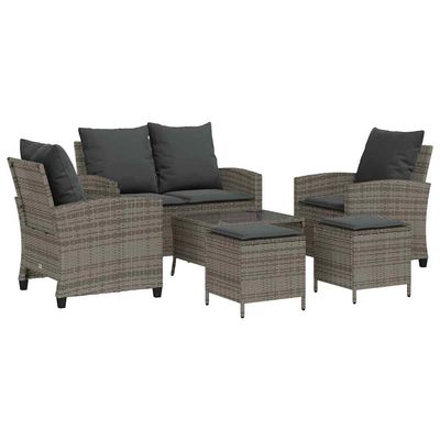 Set Divano da Giardino 6 pz con Cuscini Grigio in Polyrattan vidaXL