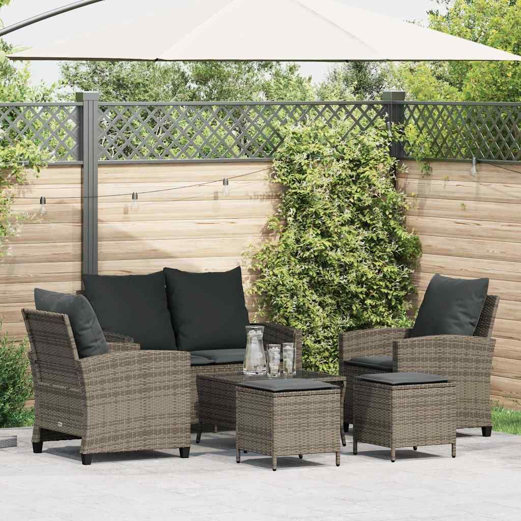 Set Divano da Giardino 6 pz con Cuscini Grigio in Polyrattan vidaXL