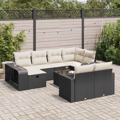 Set Divani da Giardino 11 pz con Cuscini in Polyrattan Nero vidaXL