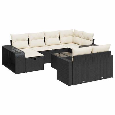 Set Divani da Giardino 11 pz con Cuscini in Polyrattan Nero vidaXL
