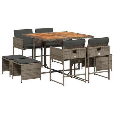 Set da Pranzo da Giardino 9 pz con Cuscini in Polyrattan Grigio vidaXL