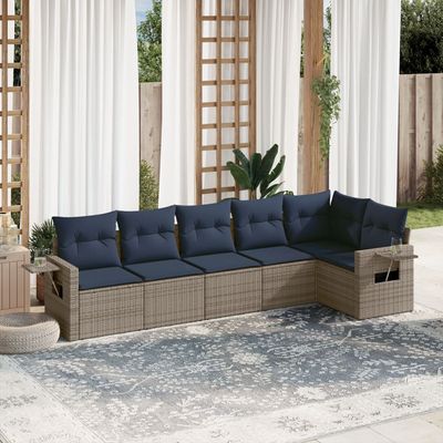 Set Divani da Giardino 6 pz con Cuscini Grigio in Polyrattan vidaXL