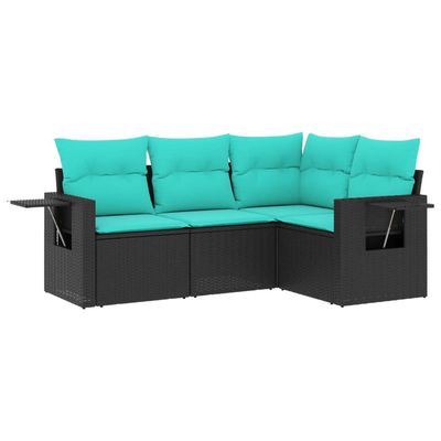 Set Divani da Giardino 4 pz con Cuscini Nero in Polyrattan vidaXL