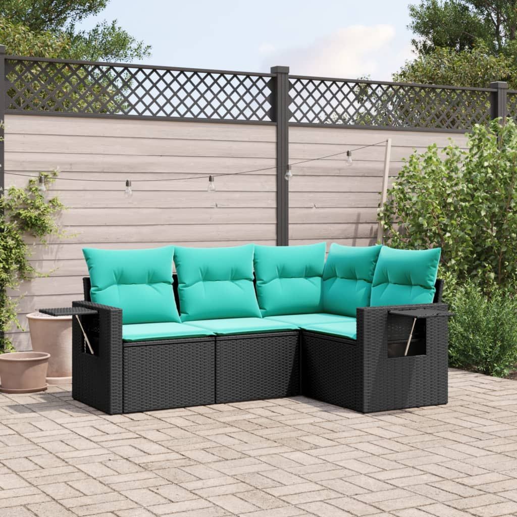 Set Divani da Giardino 4 pz con Cuscini Nero in Polyrattan vidaXL