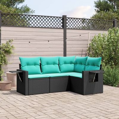 Set Divani da Giardino 4 pz con Cuscini Nero in Polyrattan vidaXL
