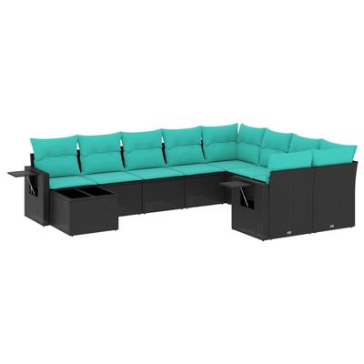 Set Divani da Giardino 10 pz con Cuscini Nero in Polyrattan vidaXL