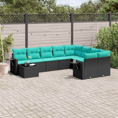 Set Divani da Giardino 10 pz con Cuscini Nero in Polyrattan vidaXL