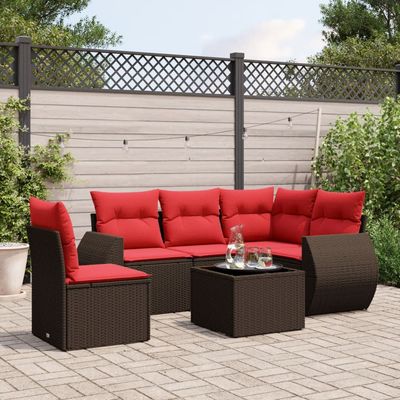 Set Divani da Giardino 6 pz con Cuscini Marrone in Polyrattan vidaXL