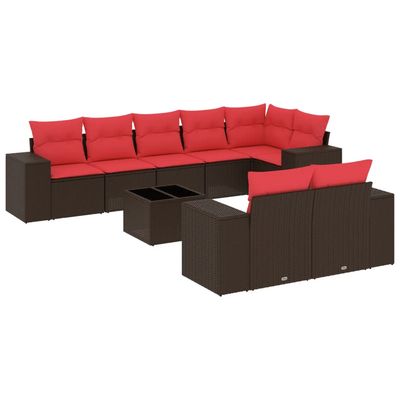 Set Divani da Giardino 9 pz con Cuscini Marrone in Polyrattan vidaXL
