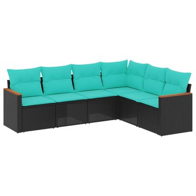 Set Divani da Giardino 6 pz con Cuscini Nero in Polyrattan vidaXL