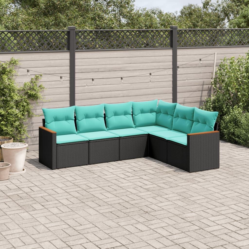 Set Divani da Giardino 6 pz con Cuscini Nero in Polyrattan vidaXL