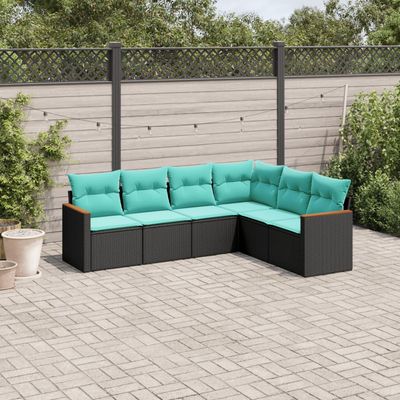 Set Divani da Giardino 6 pz con Cuscini Nero in Polyrattan vidaXL
