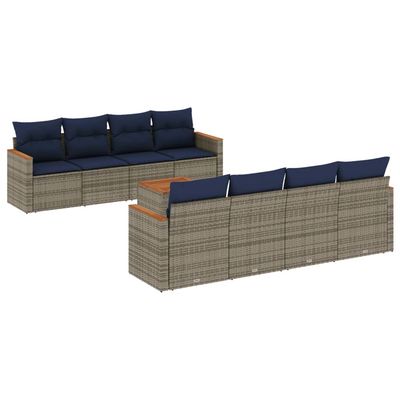 Set Divani da Giardino 9 pz con Cuscini Grigio in Polyrattan vidaXL