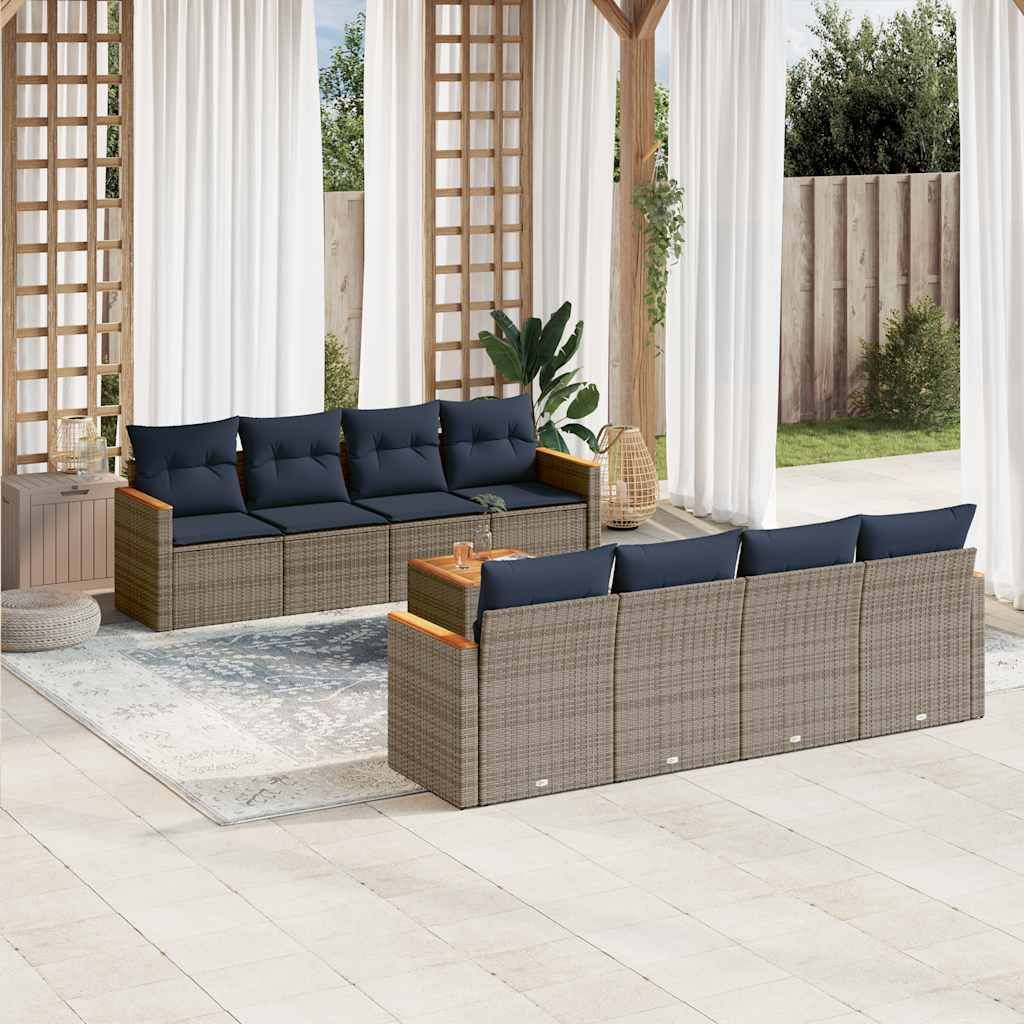 Set Divani da Giardino 9 pz con Cuscini Grigio in Polyrattan vidaXL