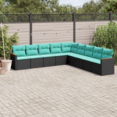 Set Divani da Giardino 9 pz con Cuscini Nero in Polyrattan vidaXL Set Divani da Giardino 9 pz con Cuscini Nero in Polyrattan vidaXL