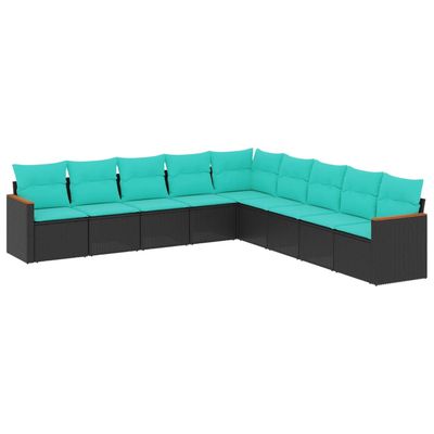 Set Divani da Giardino 9 pz con Cuscini Nero in Polyrattan vidaXL