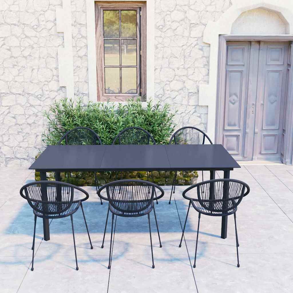 Set da Pranzo da Giardino 7 pz in Rattan PVC Nero vidaXL