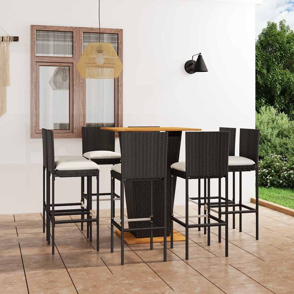 Set da Bar da Giardino 9 pz con Cuscini in Polyrattan Nero vidaXL