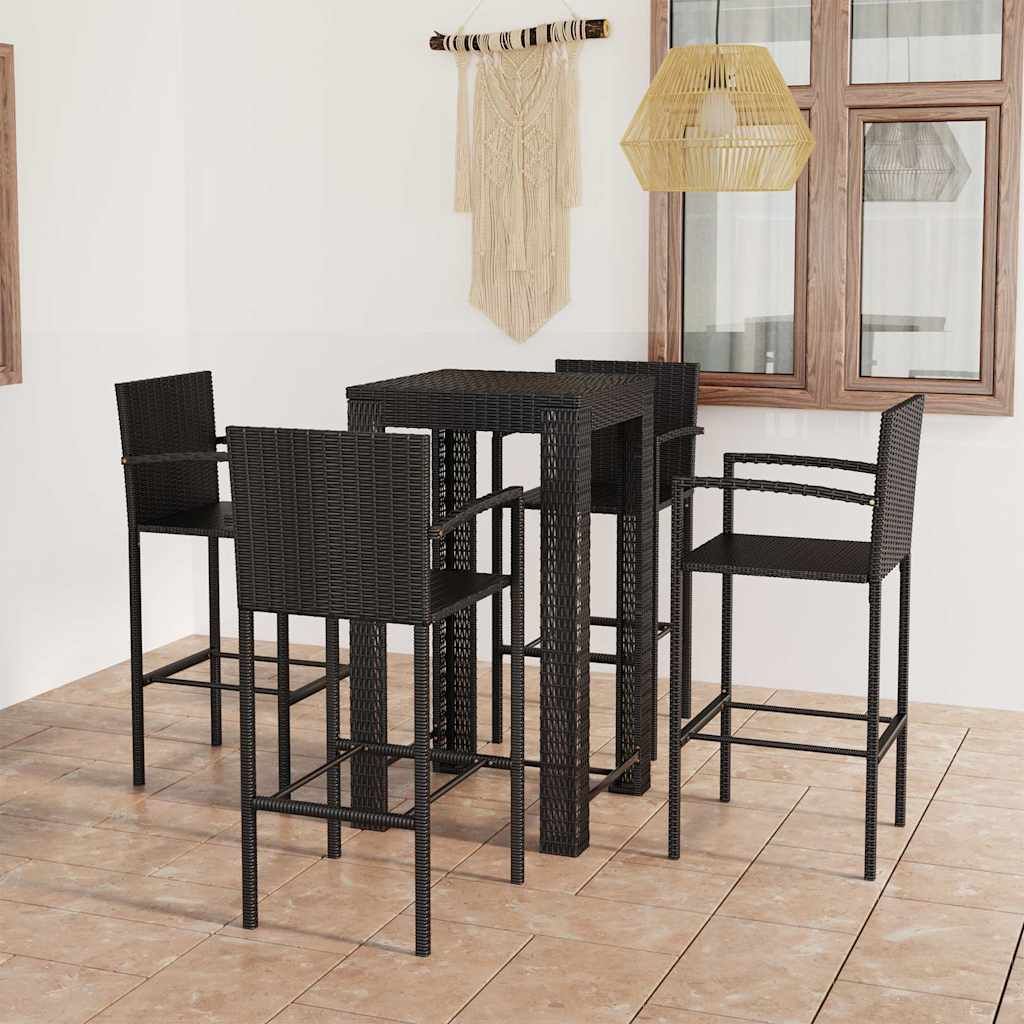 Set Bar da Giardino 5 pz con Braccioli in Polyrattan Nero vidaXL