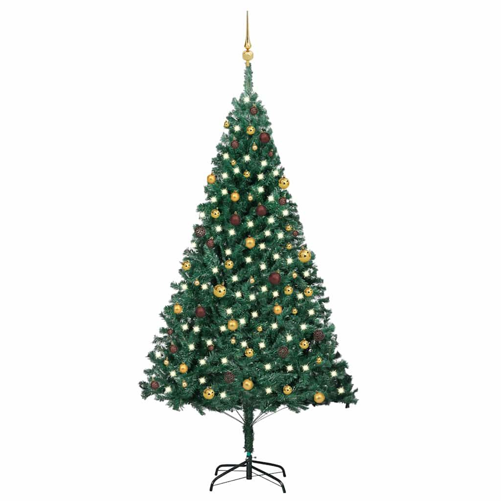 Albero di Natale Preilluminato con Palline Verde 240 cm PVC vidaXL