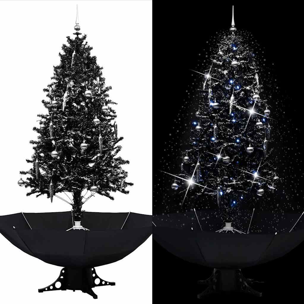 Albero di Natale con Nevicata e Base ad Ombrello Nero 190cm PVC vidaXL