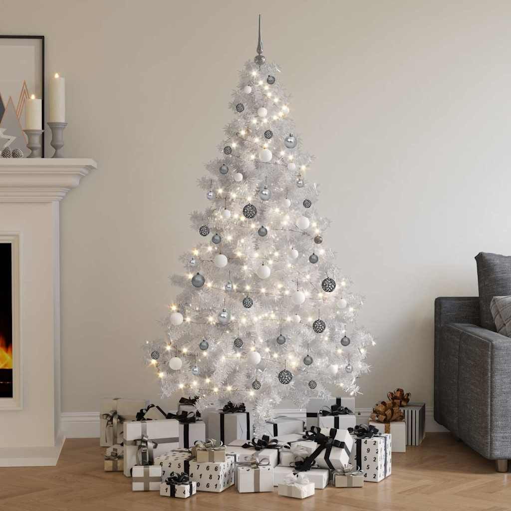Albero di Natale a Metà Preilluminato con Palline Bianco 180 cm vidaXL