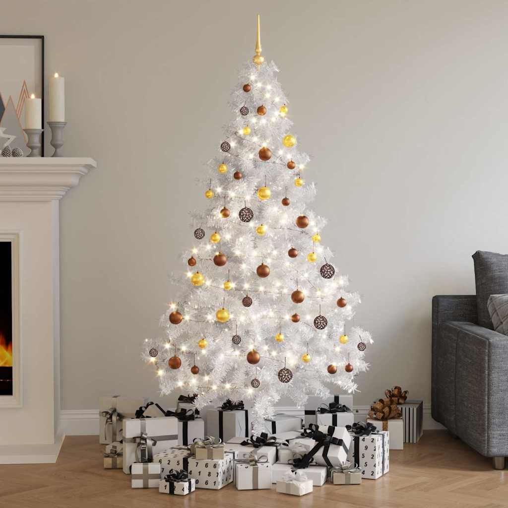 Set Albero Natale Artificiale a Metà LED Palline Bianco 180cm vidaXL