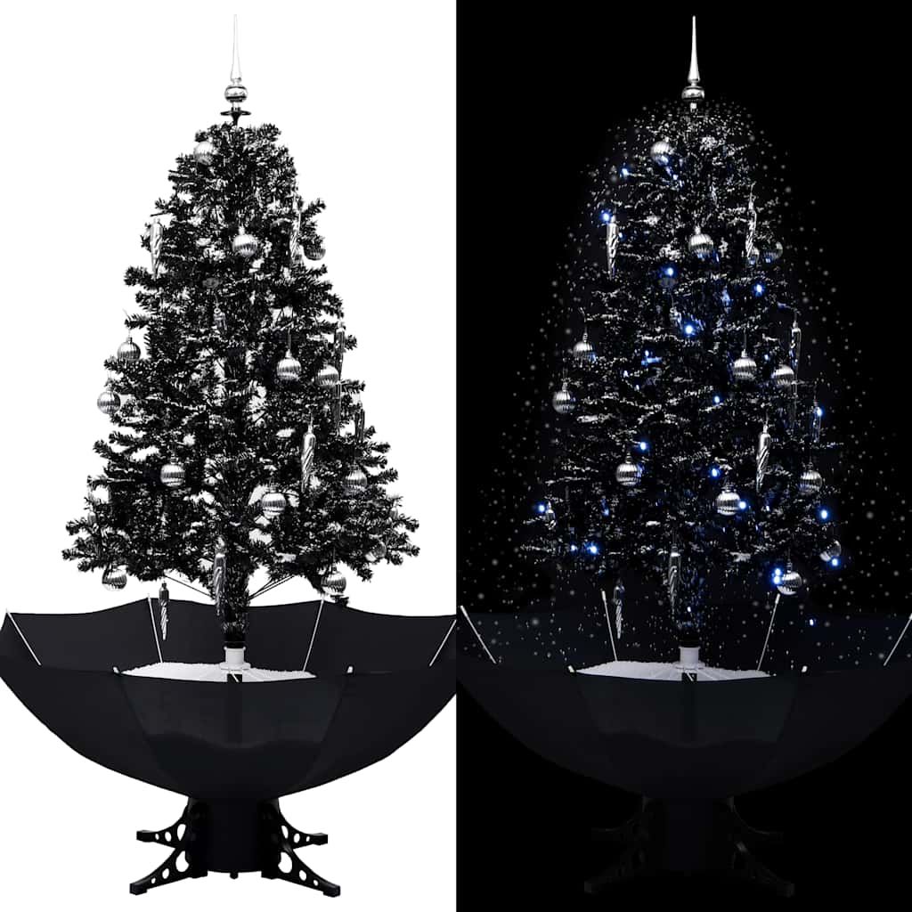 Albero di Natale con Nevicata e Base ad Ombrello Nero 170cm PVC vidaXL