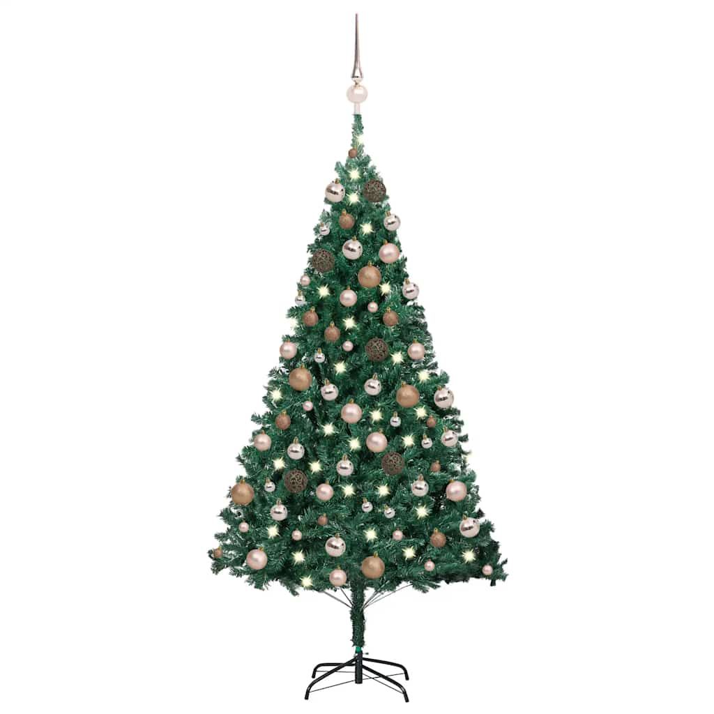 Albero di Natale Preilluminato con Palline Verde 150 cm PVC vidaXL