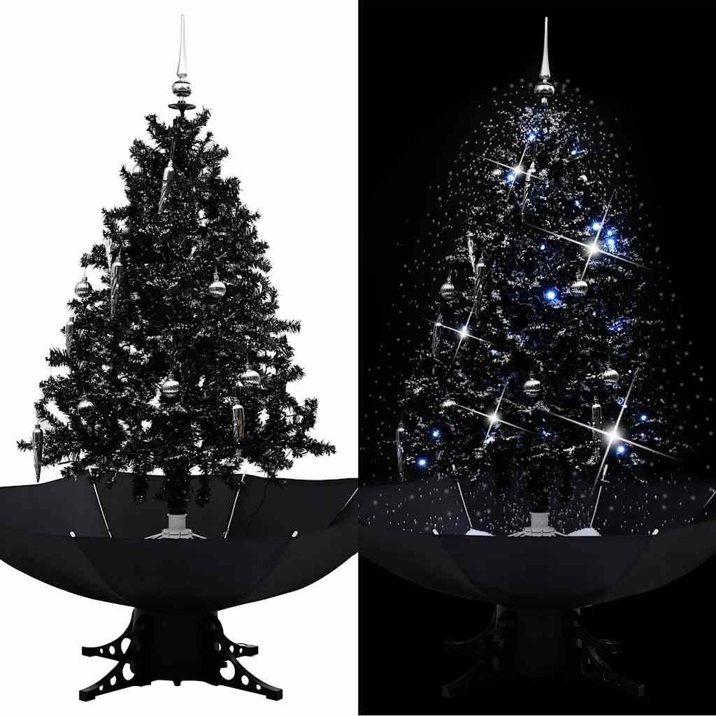 Albero di Natale con Nevicata e Base ad Ombrello Nero 140cm PVC vidaXL