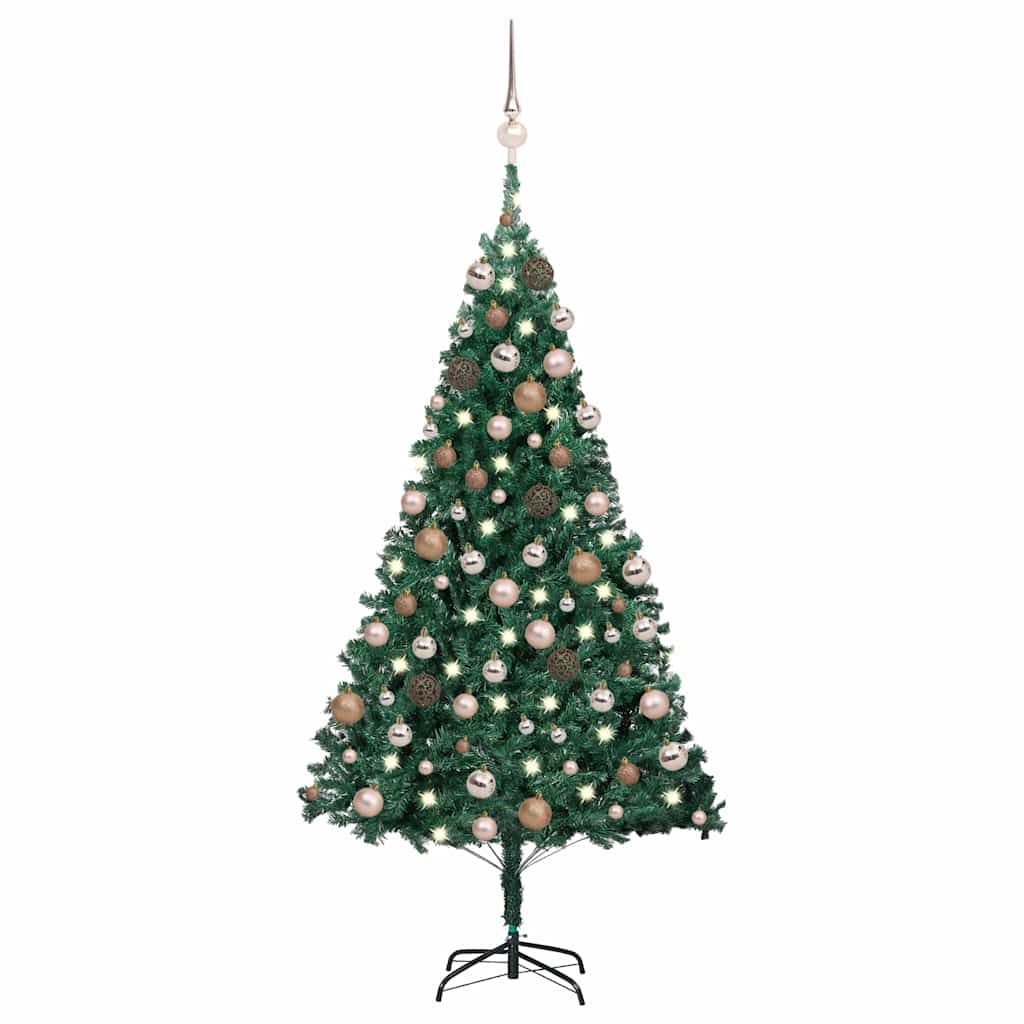 Albero di Natale Preilluminato con Palline Verde 180 cm PVC vidaXL