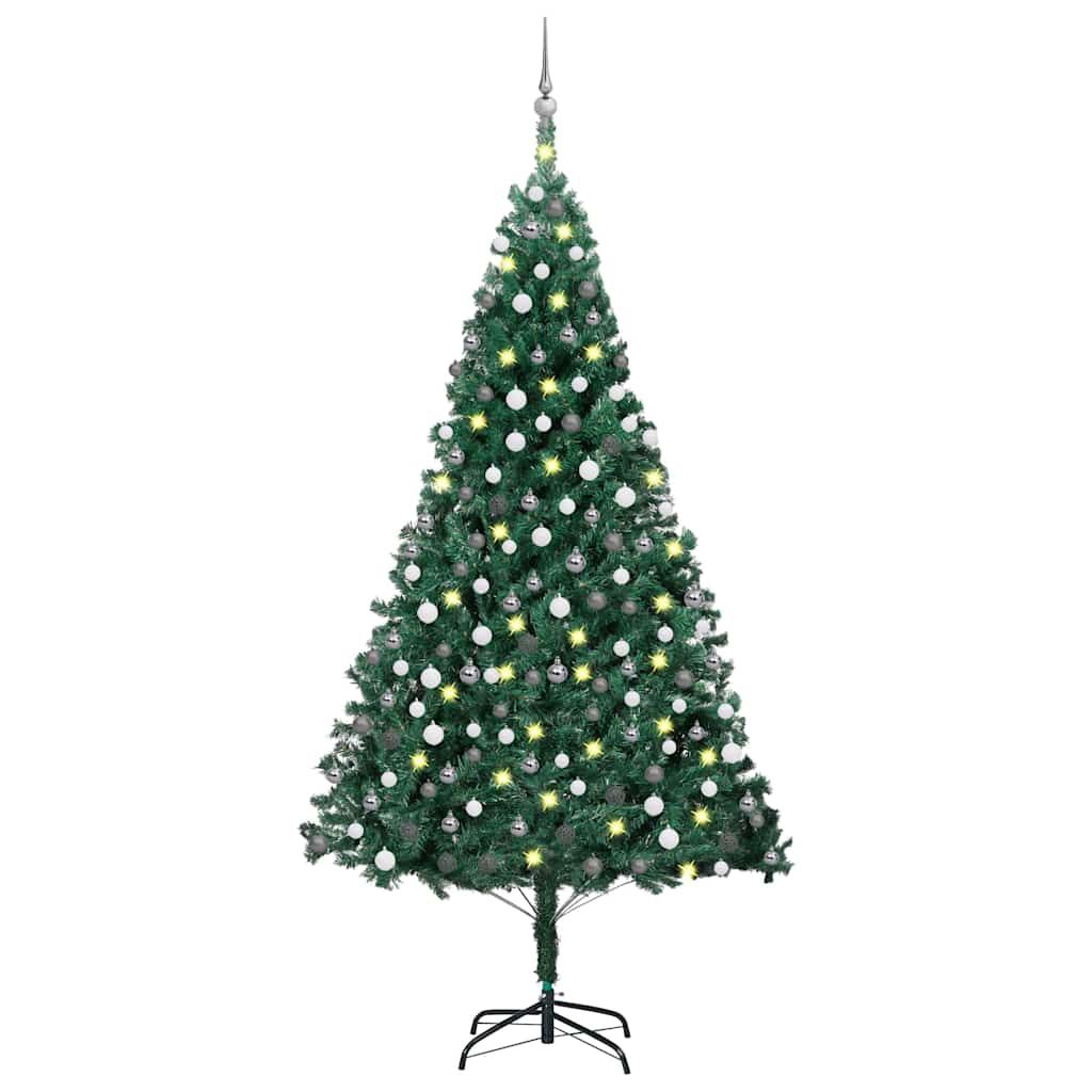 Albero di Natale Preilluminato con Palline Verde 240 cm PVC vidaXL