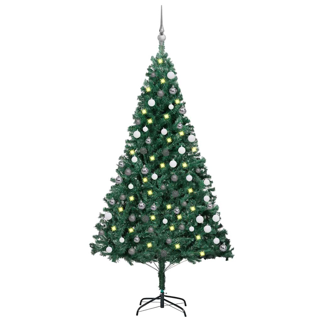 Albero di Natale Preilluminato con Palline Verde 180 cm PVC vidaXL