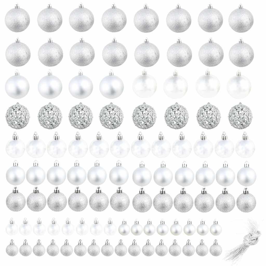 Set Palline di Natale 100 pz 3/4/6 cm Argento vidaXL