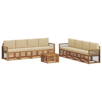 Set divani 9 pcs Naturale e Beige Legno di Acacia Massello vidaXL