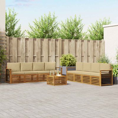 Set divani 9 pcs Naturale e Beige Legno di Acacia Massello vidaXL